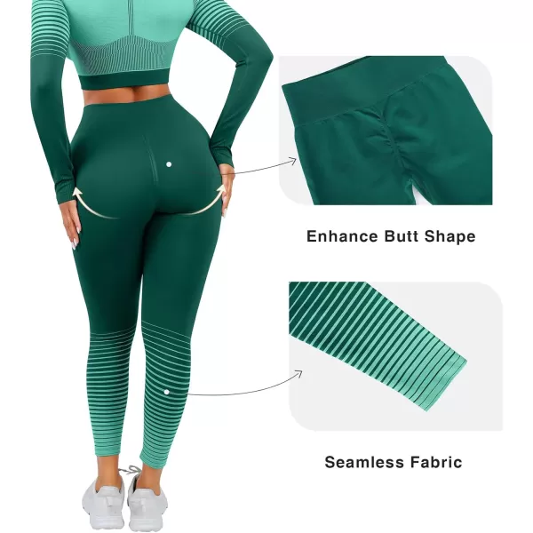 Seamless Workout Sets for Women 2 Piece Seamless Long Sleeve Crop Tops Ribbed Outfits High Waist Leggings