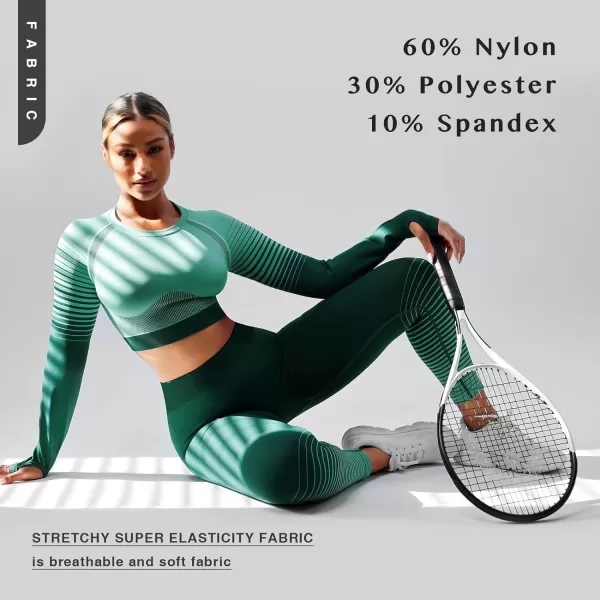 Seamless Workout Sets for Women 2 Piece Seamless Long Sleeve Crop Tops Ribbed Outfits High Waist Leggings