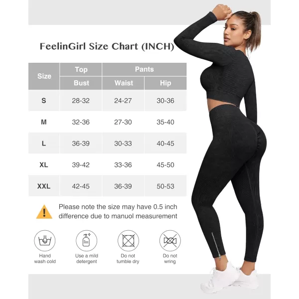 Seamless Workout Sets for Women 2 Piece Seamless Long Sleeve Crop Tops Ribbed Outfits High Waist Leggings