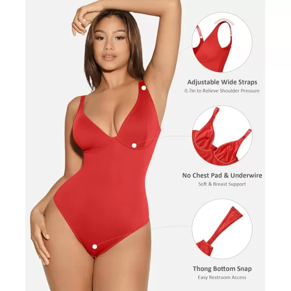 Shapewear Bodysuits for Women Tummy Control Body Suits Deep V Neck Thong Body Shaper