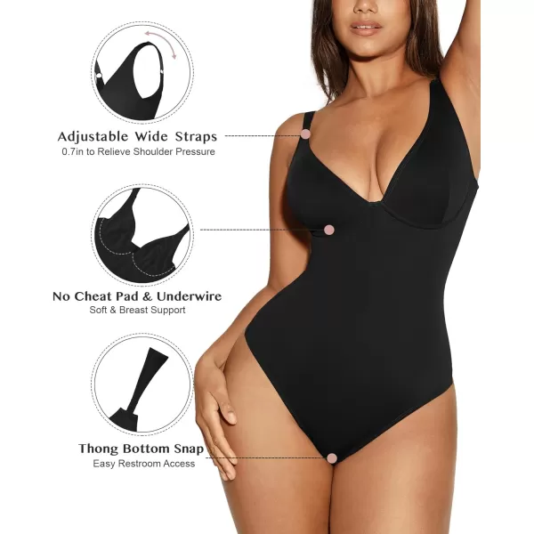Shapewear Bodysuits for Women Tummy Control Body Suits Deep V Neck Thong Body Shaper