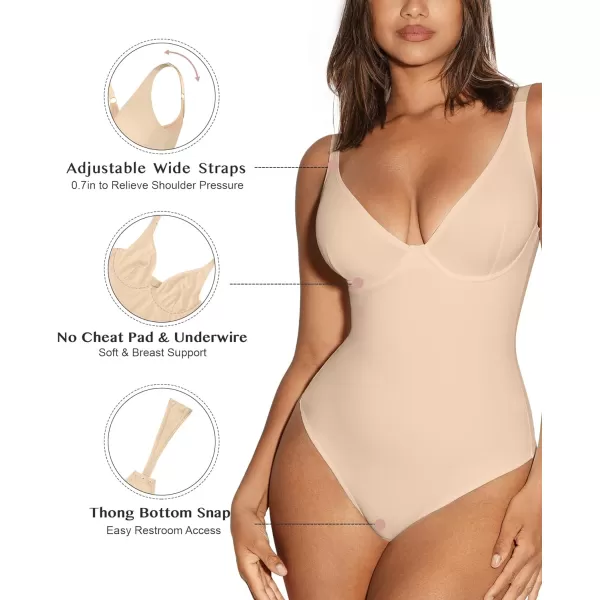 Shapewear Bodysuits for Women Tummy Control Body Suits Deep V Neck Thong Body Shaper