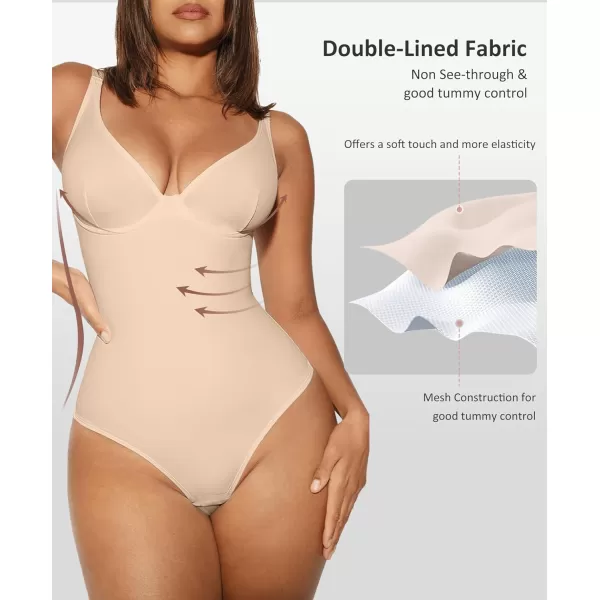 Shapewear Bodysuits for Women Tummy Control Body Suits Deep V Neck Thong Body Shaper