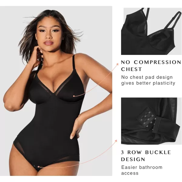 Shapewear Bodysuits for Women Tummy Control Mesh Slimmer Body Suits Deep V Neck Thong Body Shaper 2024