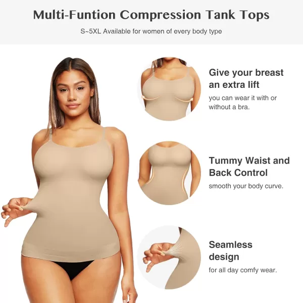 Shapewear Tank Tops for Women Tummy Control Camisoles Seamless Compression Cami Shaper Pack of 2