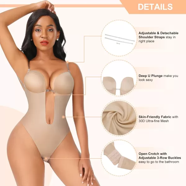 Shapewear for Women Plus Size Backless Built-in Bra Body Shaper Seamless Faja with Open Crotch