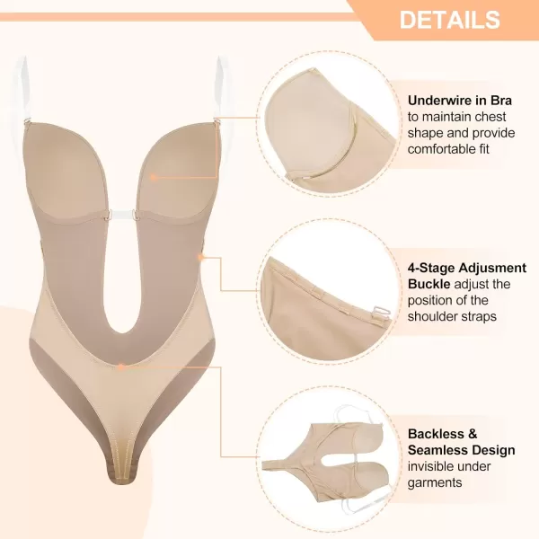 Shapewear for Women Plus Size Backless Built-in Bra Body Shaper Seamless Faja with Open Crotch