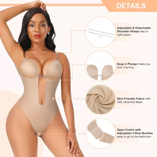 Shapewear for Women Plus Size Backless Built-in Bra Body Shaper Seamless Faja with Open Crotch