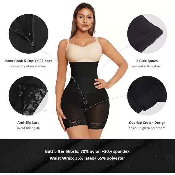 Shapewear for Women Tummy Control Faja Butt Lifter Body Shaper Thigh Slimmer Shorts with Removable Waist Wrap