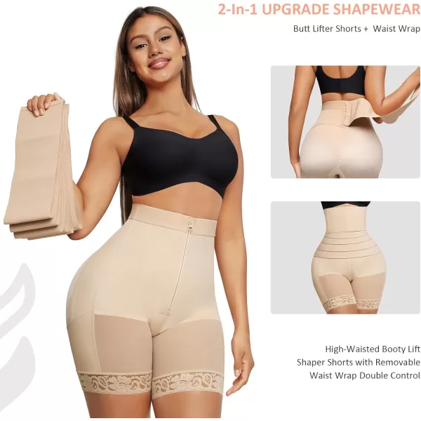 Shapewear for Women Tummy Control Faja Butt Lifter Body Shaper Thigh Slimmer Shorts with Removable Waist Wrap