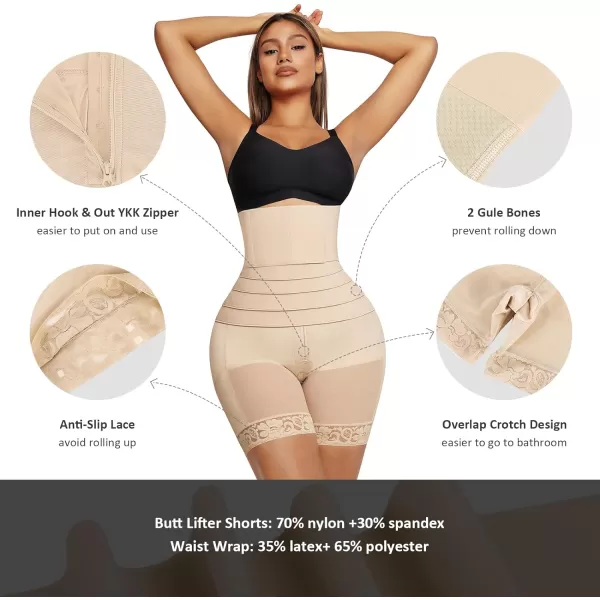 Shapewear for Women Tummy Control Faja Butt Lifter Body Shaper Thigh Slimmer Shorts with Removable Waist Wrap