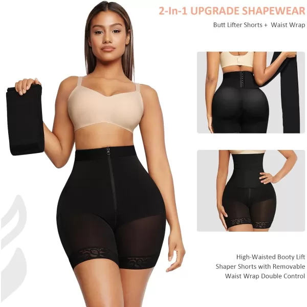 Shapewear for Women Tummy Control Faja Butt Lifter Body Shaper Thigh Slimmer Shorts with Removable Waist Wrap