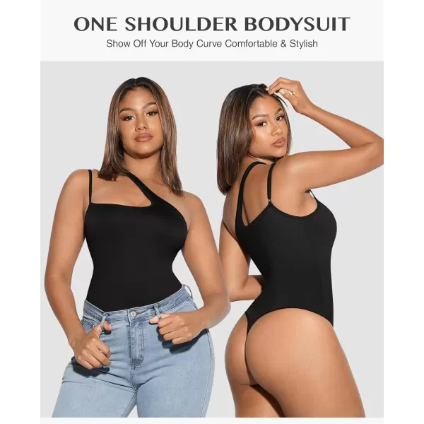 Sleeveless Thong Bodysuit for Women One Shoulder Cutout Front Tummy Control Body Suit Tank Tops