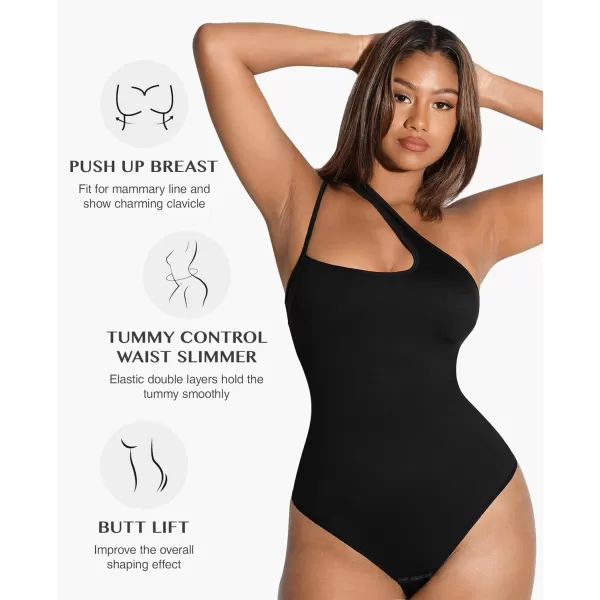 Sleeveless Thong Bodysuit for Women One Shoulder Cutout Front Tummy Control Body Suit Tank Tops