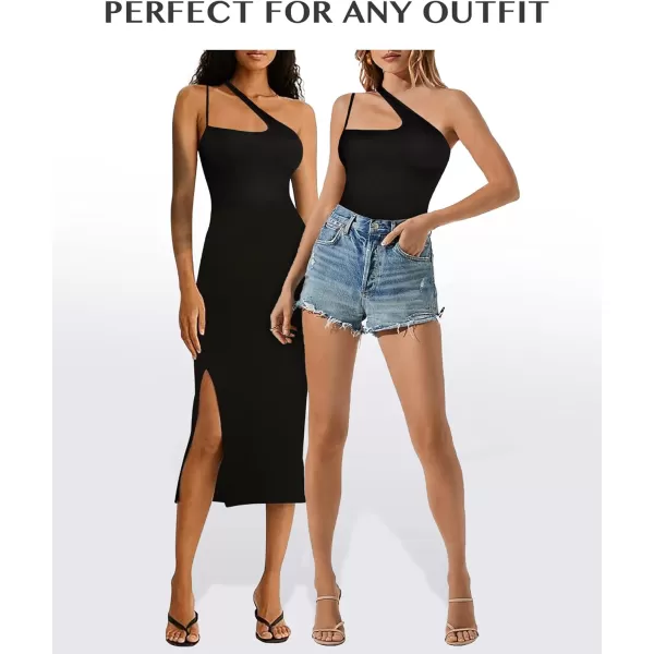 Sleeveless Thong Bodysuit for Women One Shoulder Cutout Front Tummy Control Body Suit Tank Tops