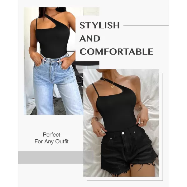 Sleeveless Thong Bodysuit for Women One Shoulder Cutout Front Tummy Control Body Suit Tank Tops
