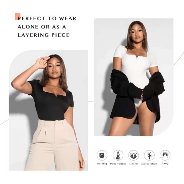 Square Neck Bodysuit for Women Short Sleeve/Sleeveless Tummy Control Slimming Bodysuit Going Out Tank Tops