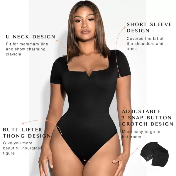 Square Neck Bodysuit for Women Short Sleeve/Sleeveless Tummy Control Slimming Bodysuit Going Out Tank Tops