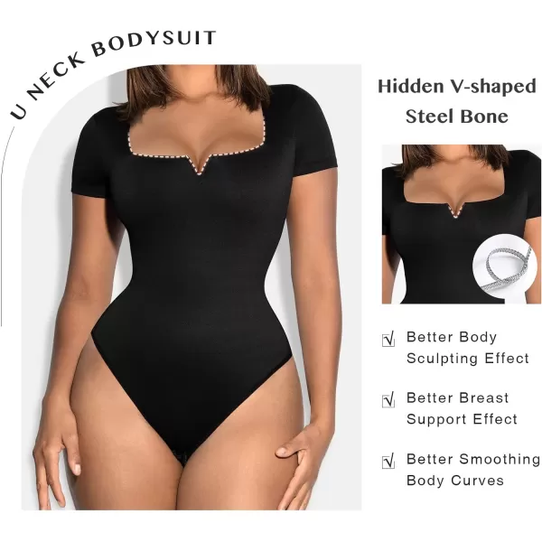 Square Neck Bodysuit for Women Short Sleeve/Sleeveless Tummy Control Slimming Bodysuit Going Out Tank Tops