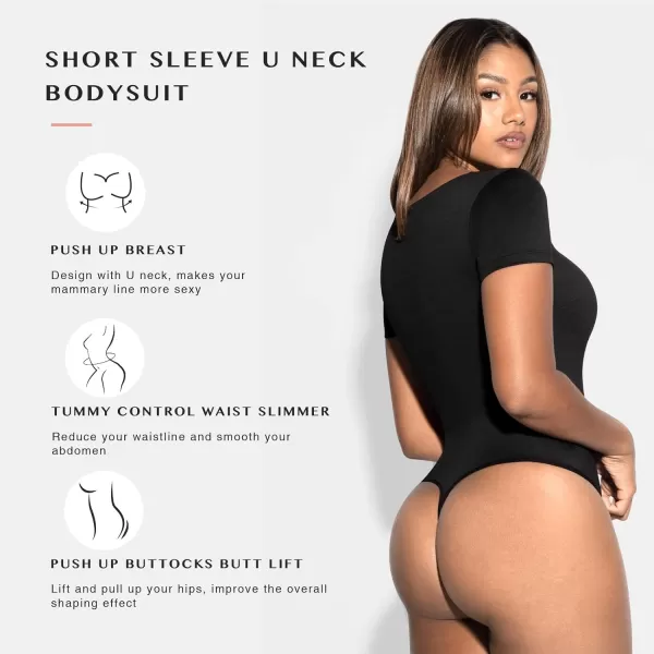 Square Neck Bodysuit for Women Short Sleeve/Sleeveless Tummy Control Slimming Bodysuit Going Out Tank Tops