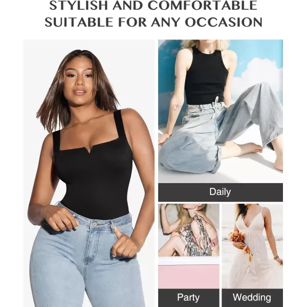 Square Neck Bodysuit for Women Short Sleeve/Sleeveless Tummy Control Slimming Bodysuit Going Out Tank Tops