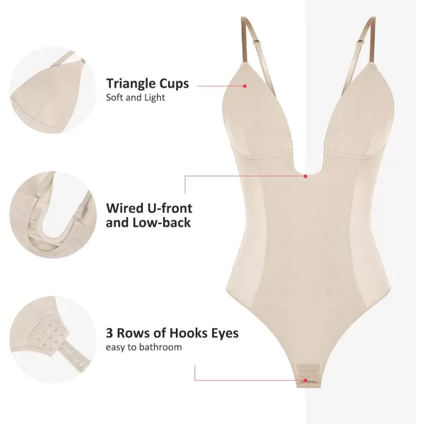 Thong Shapewear Bodysuit for Women Tummy Control Body Shaper U Plunge Fajas Colombianas Waist Trainer Corset