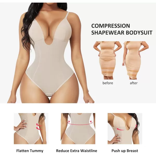 Thong Shapewear Bodysuit for Women Tummy Control Body Shaper U Plunge Fajas Colombianas Waist Trainer Corset