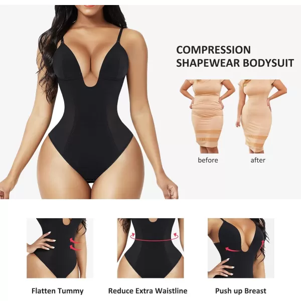 Thong Shapewear Bodysuit for Women Tummy Control Body Shaper U Plunge Fajas Colombianas Waist Trainer Corset
