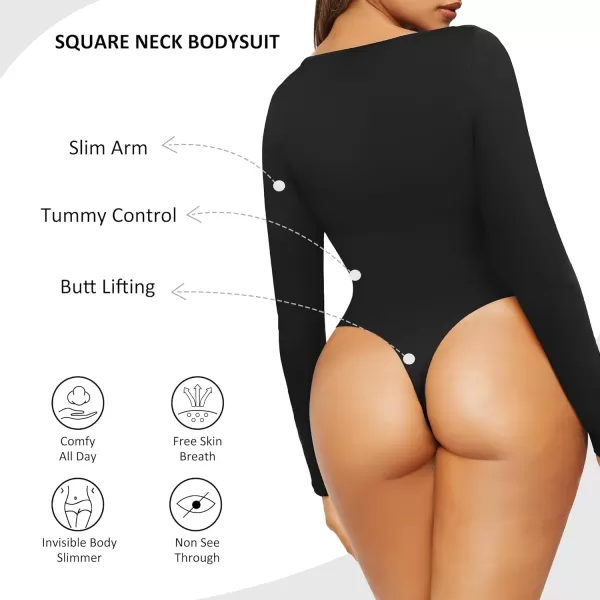 Tummy Control Bodysuit for WomenThong Seamless Long Sleeve Shapewear for Women-2024 Shirt Tops