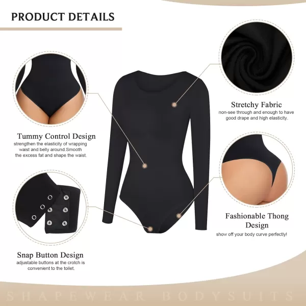 Tummy Control Bodysuit for WomenThong Seamless Long Sleeve Shapewear for Women-2024 Shirt Tops