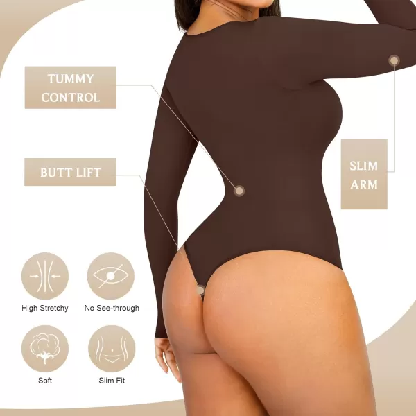 Tummy Control Bodysuit for WomenThong Seamless Long Sleeve Shapewear for Women-2024 Shirt Tops