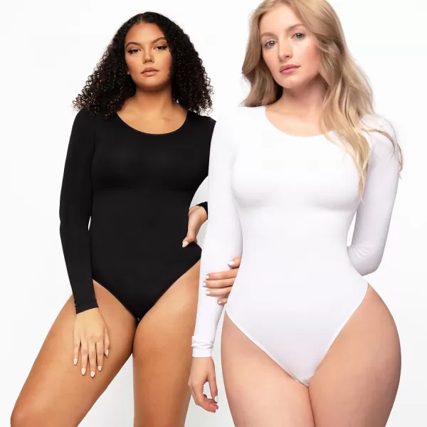 Tummy Control Bodysuit for WomenThong Seamless Long Sleeve Shapewear for Women-2024 Shirt Tops