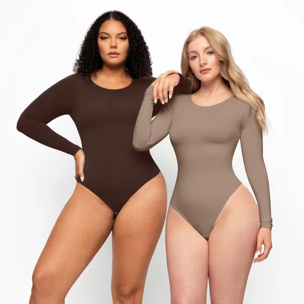 Tummy Control Bodysuit for WomenThong Seamless Long Sleeve Shapewear for Women-2024 Shirt Tops