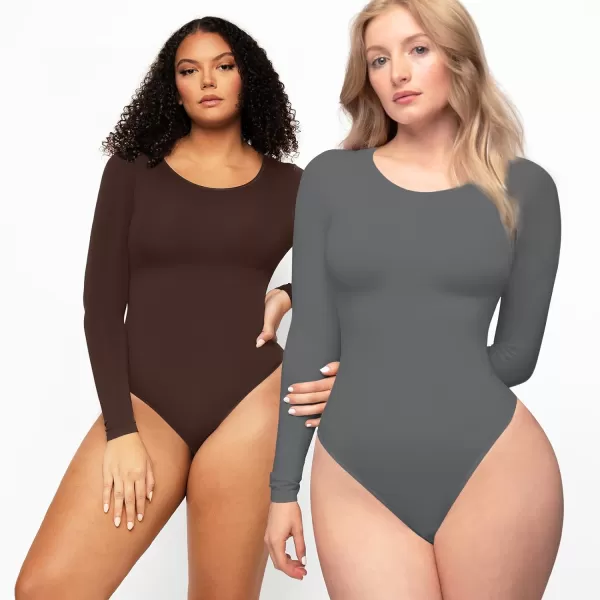 Tummy Control Bodysuit for WomenThong Seamless Long Sleeve Shapewear for Women-2024 Shirt Tops