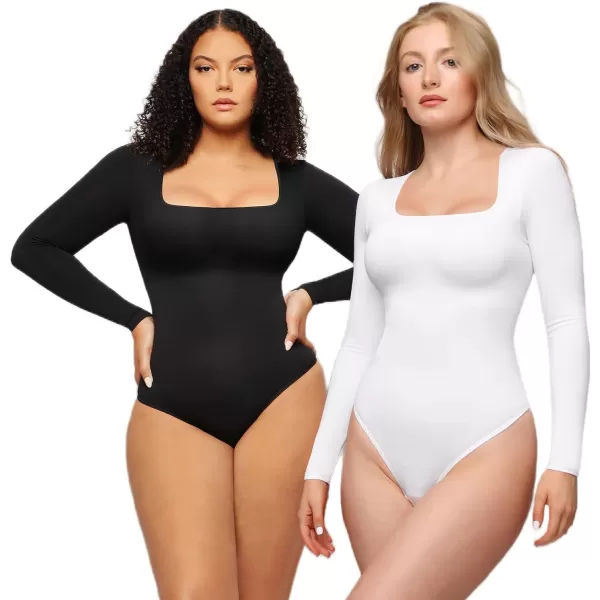 Tummy Control Bodysuit for WomenThong Seamless Long Sleeve Shapewear for Women-2024 Shirt Tops