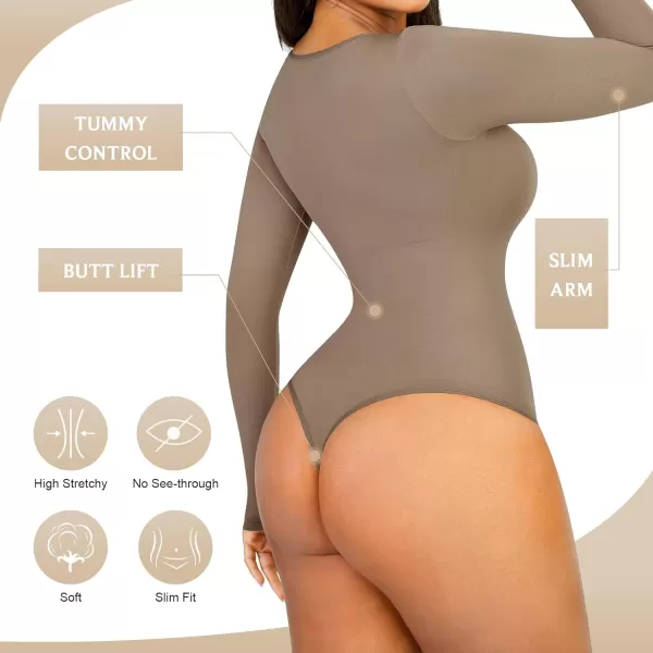 Tummy Control Bodysuit for WomenThong Seamless Long Sleeve Shapewear for Women-2024 Shirt Tops