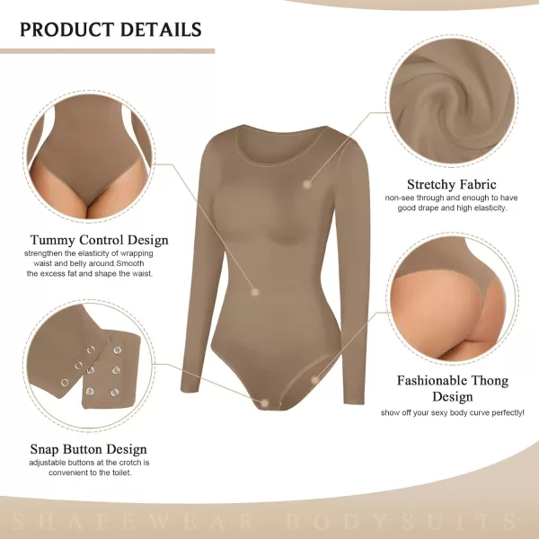 Tummy Control Bodysuit for WomenThong Seamless Long Sleeve Shapewear for Women-2024 Shirt Tops