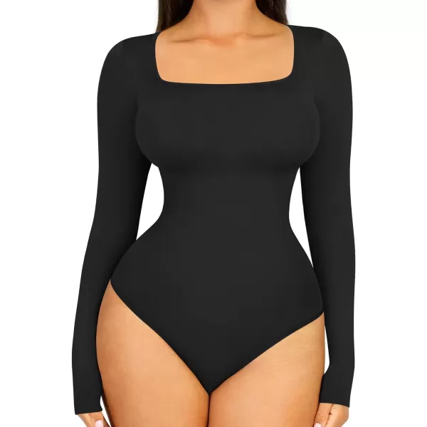 Tummy Control Bodysuit for WomenThong Seamless Long Sleeve Shapewear for Women-2024 Shirt Tops