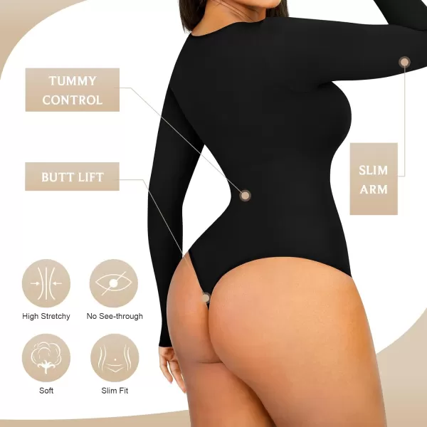 Tummy Control Bodysuit for WomenThong Seamless Long Sleeve Shapewear for Women-2024 Shirt Tops