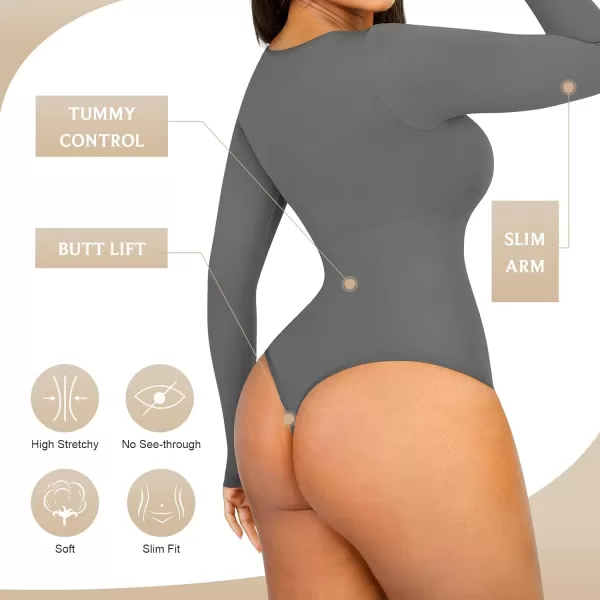 Tummy Control Bodysuit for WomenThong Seamless Long Sleeve Shapewear for Women-2024 Shirt Tops
