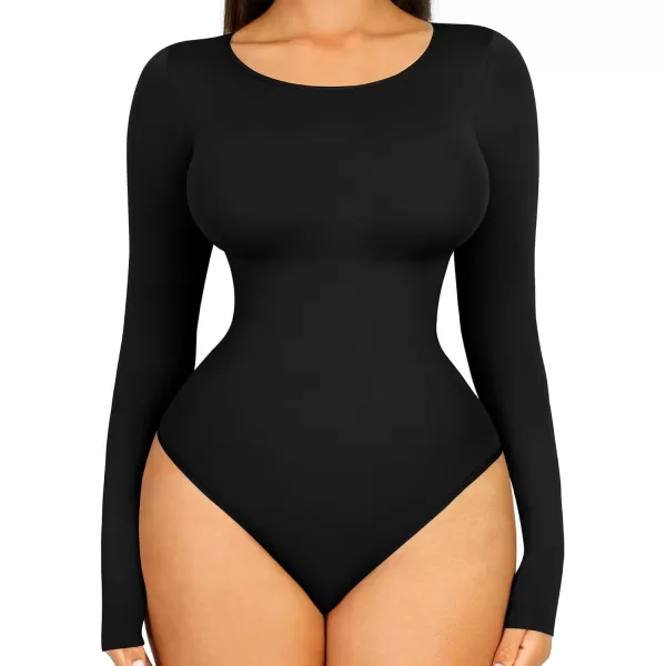 Tummy Control Bodysuit for WomenThong Seamless Long Sleeve Shapewear for Women-2024 Shirt Tops