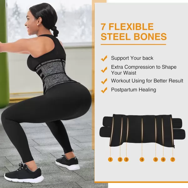 Waist Trainer for Women Long Torso Sauna Workout Double Belt With Zipper 7 Steel Bones)