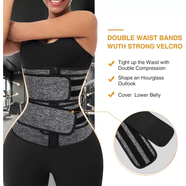 Waist Trainer for Women Long Torso Sauna Workout Double Belt With Zipper 7 Steel Bones)