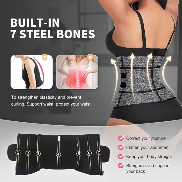 Waist Trainer for Women Long Torso Sauna Workout Double Belt With Zipper 7 Steel Bones