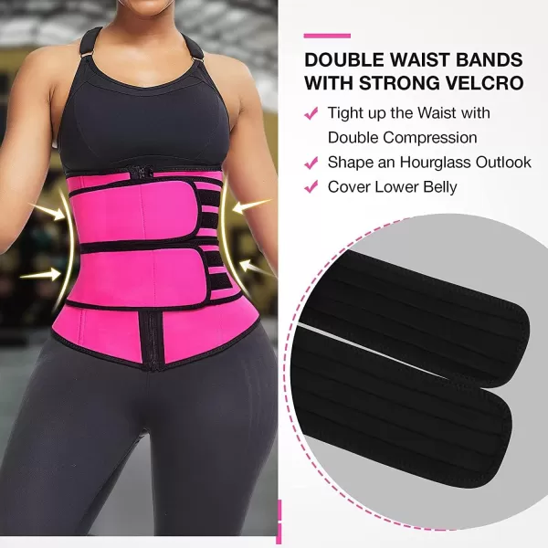 Waist Trainer for Women Long Torso Sauna Workout Double Belt With Zipper 7 Steel Bones)