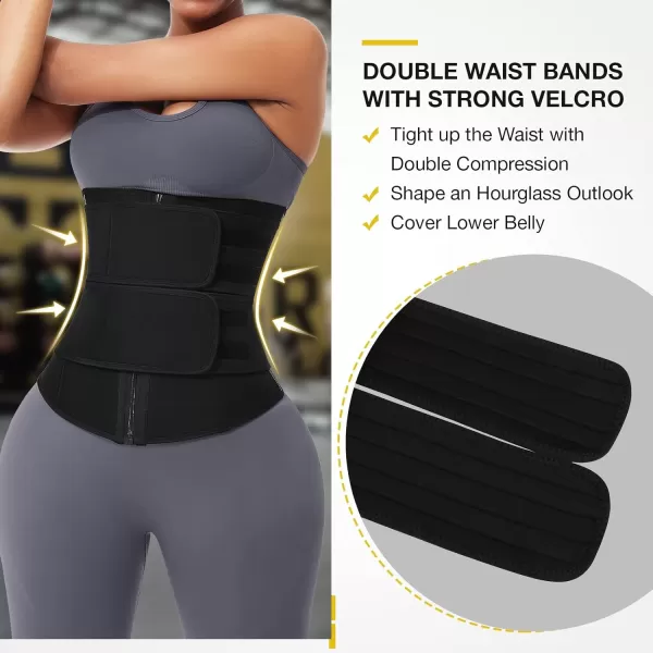 Waist Trainer for Women Long Torso Sauna Workout Double Belt With Zipper 7 Steel Bones)