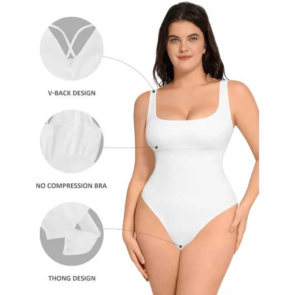 Women's Tummy Control Square Neck Sleeveless Thong Bodysuit Seamless Backless Ribbed Going Out Tank Tops Bodysuits