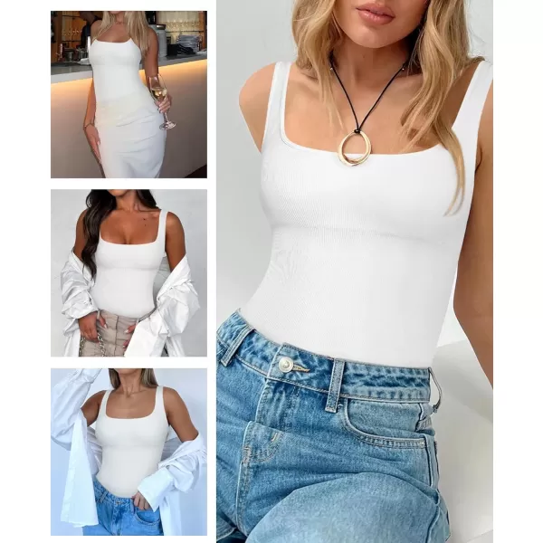 Women's Tummy Control Square Neck Sleeveless Thong Bodysuit Seamless Backless Ribbed Going Out Tank Tops Bodysuits