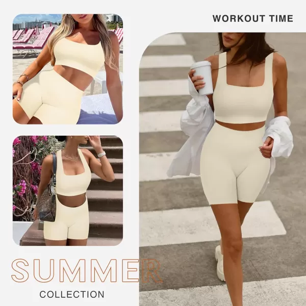 Workout Sets for Women 2 Piece Outfits Seamless Ribbed Sport Bra High Waist Shorts Reg &amp; Plus Size