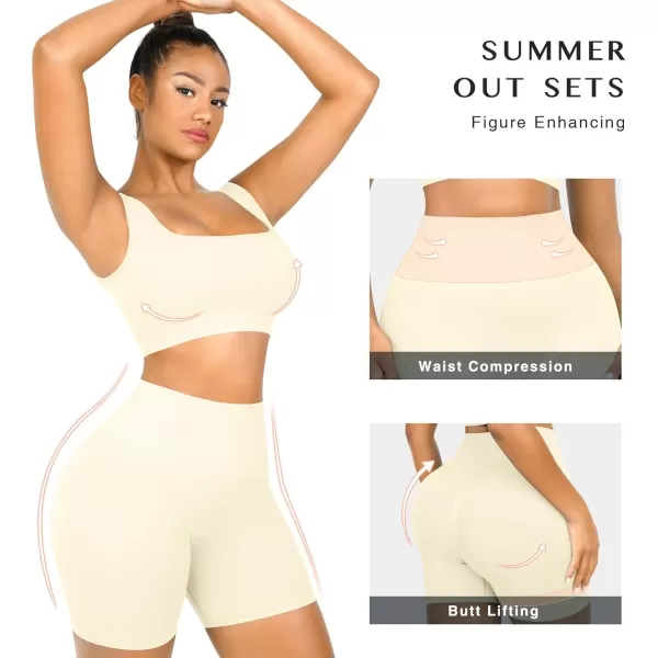 Workout Sets for Women 2 Piece Outfits Seamless Ribbed Sport Bra High Waist Shorts Reg &amp; Plus Size